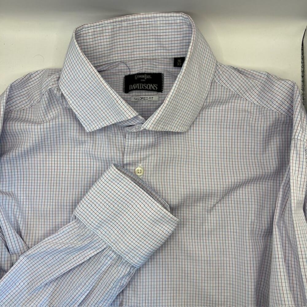 Gitman Bros. Tailored Fit Dress Shirt Mens 16-33 Micro Check Blue Red Cotton USA